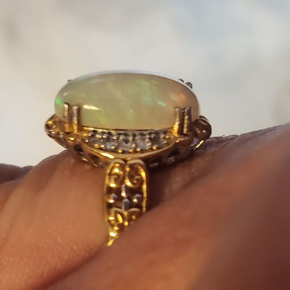 SOLDGorgeous Ethiopian Welo Opal and White Zircon Ring 2.15ctw Sterling Silver - Picture 13 of 14